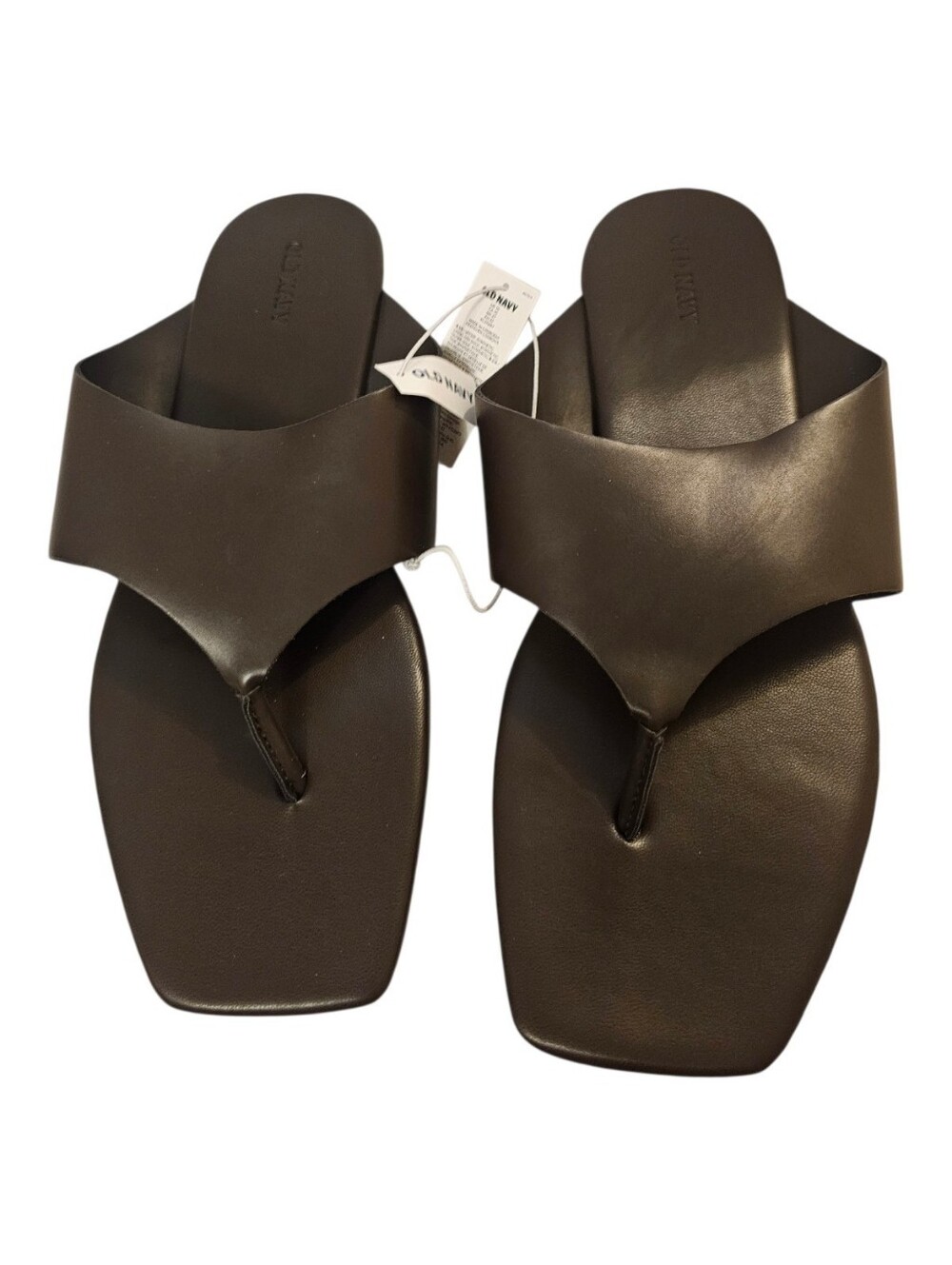 Brown Old Navy Women's Faux-Leather Wide Thong Sandals - Picture 2 of 15